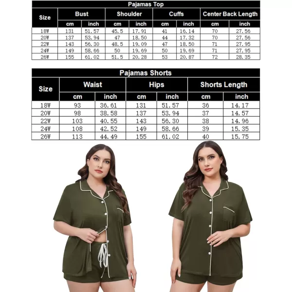 SWOMOG Womens Plus Size Pajamas Set Button Down Tops Short Sleeve Sleepwear Soft Pajama Shorts 2 Pcs Lounge Sets With PocketArmy Green