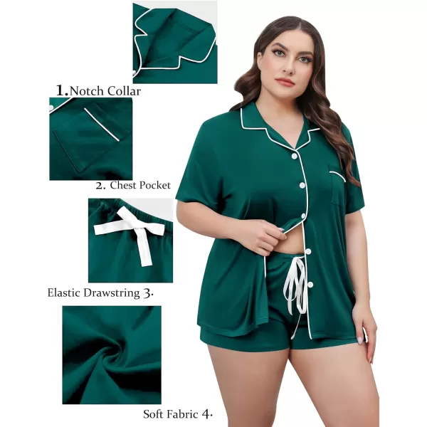 SWOMOG Womens Plus Size Pajamas Set Button Down Tops Short Sleeve Sleepwear Soft Pajama Shorts 2 Pcs Lounge Sets With PocketGreen