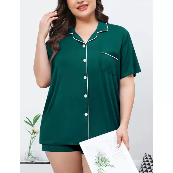 SWOMOG Womens Plus Size Pajamas Set Button Down Tops Short Sleeve Sleepwear Soft Pajama Shorts 2 Pcs Lounge Sets With PocketGreen