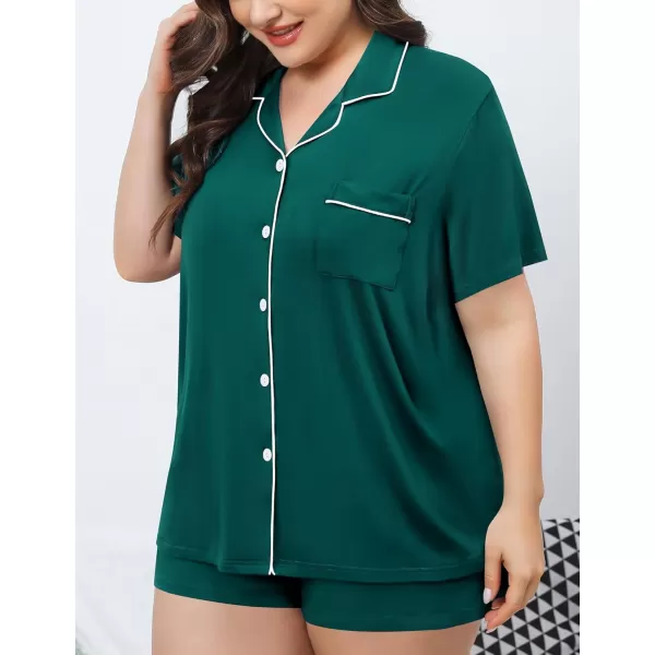 SWOMOG Womens Plus Size Pajamas Set Button Down Tops Short Sleeve Sleepwear Soft Pajama Shorts 2 Pcs Lounge Sets With PocketGreen