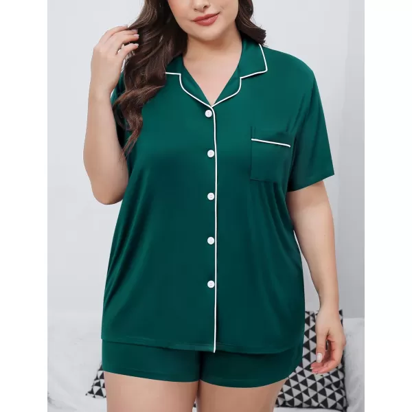 SWOMOG Womens Plus Size Pajamas Set Button Down Tops Short Sleeve Sleepwear Soft Pajama Shorts 2 Pcs Lounge Sets With PocketGreen