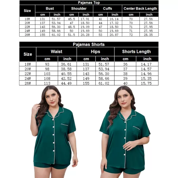 SWOMOG Womens Plus Size Pajamas Set Button Down Tops Short Sleeve Sleepwear Soft Pajama Shorts 2 Pcs Lounge Sets With PocketGreen