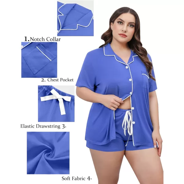 SWOMOG Womens Plus Size Pajamas Set Button Down Tops Short Sleeve Sleepwear Soft Pajama Shorts 2 Pcs Lounge Sets With PocketLavender