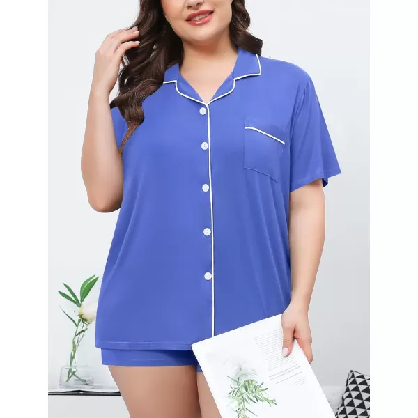 SWOMOG Womens Plus Size Pajamas Set Button Down Tops Short Sleeve Sleepwear Soft Pajama Shorts 2 Pcs Lounge Sets With PocketLavender