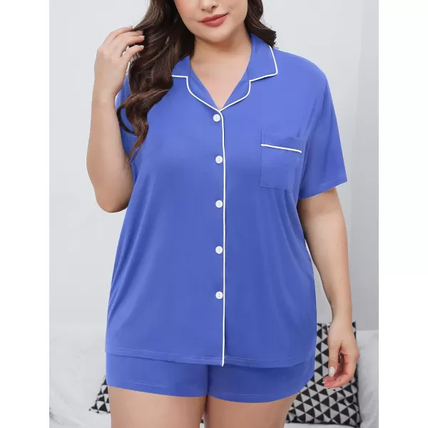 SWOMOG Womens Plus Size Pajamas Set Button Down Tops Short Sleeve Sleepwear Soft Pajama Shorts 2 Pcs Lounge Sets With PocketLavender