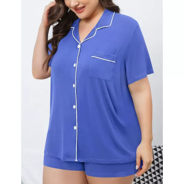 SWOMOG Womens Plus Size Pajamas Set Button Down Tops Short Sleeve Sleepwear Soft Pajama Shorts 2 Pcs Lounge Sets With PocketLavender