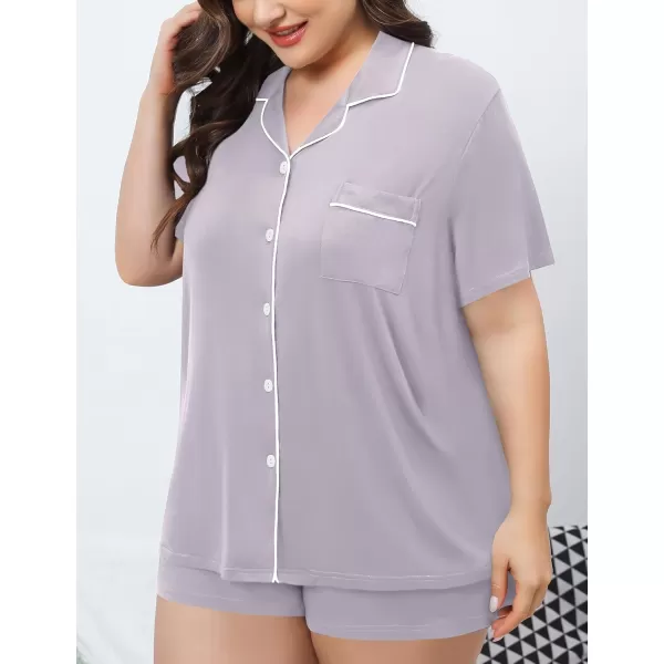 SWOMOG Womens Plus Size Pajamas Set Button Down Tops Short Sleeve Sleepwear Soft Pajama Shorts 2 Pcs Lounge Sets With PocketLilac