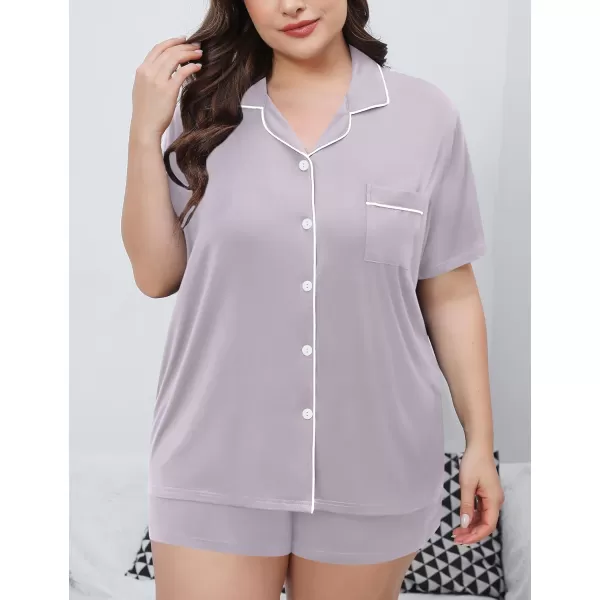 SWOMOG Womens Plus Size Pajamas Set Button Down Tops Short Sleeve Sleepwear Soft Pajama Shorts 2 Pcs Lounge Sets With PocketLilac