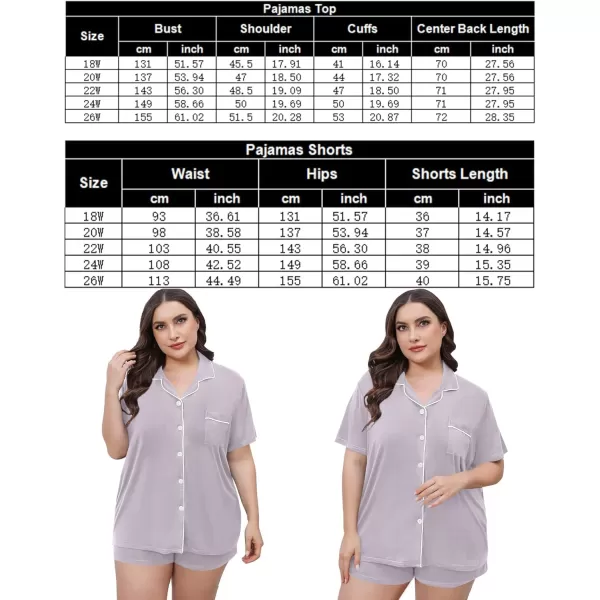 SWOMOG Womens Plus Size Pajamas Set Button Down Tops Short Sleeve Sleepwear Soft Pajama Shorts 2 Pcs Lounge Sets With PocketLilac