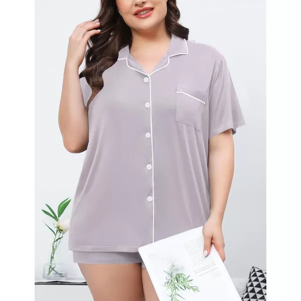 SWOMOG Womens Plus Size Pajamas Set Button Down Tops Short Sleeve Sleepwear Soft Pajama Shorts 2 Pcs Lounge Sets With PocketLilac