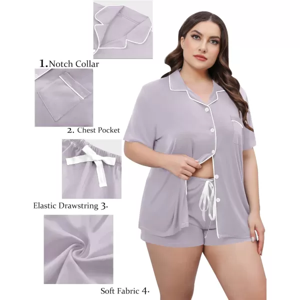 SWOMOG Womens Plus Size Pajamas Set Button Down Tops Short Sleeve Sleepwear Soft Pajama Shorts 2 Pcs Lounge Sets With PocketLilac