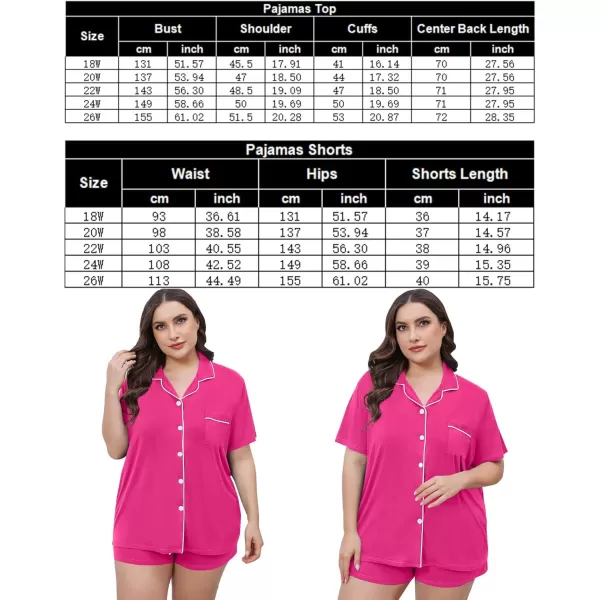 SWOMOG Womens Plus Size Pajamas Set Button Down Tops Short Sleeve Sleepwear Soft Pajama Shorts 2 Pcs Lounge Sets With PocketRose Red