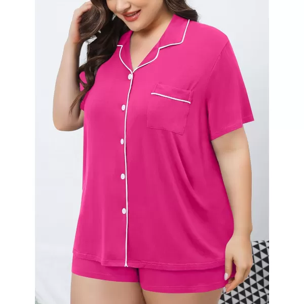 SWOMOG Womens Plus Size Pajamas Set Button Down Tops Short Sleeve Sleepwear Soft Pajama Shorts 2 Pcs Lounge Sets With PocketRose Red