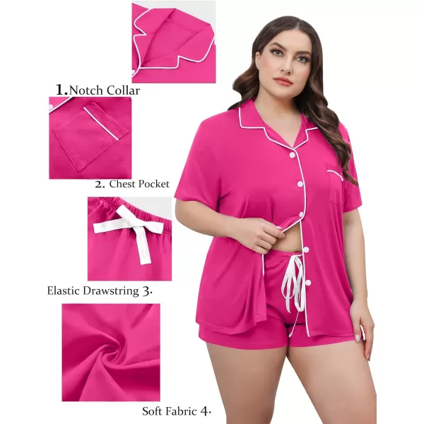 SWOMOG Womens Plus Size Pajamas Set Button Down Tops Short Sleeve Sleepwear Soft Pajama Shorts 2 Pcs Lounge Sets With PocketRose Red