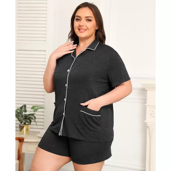 SWOMOG Womens Plus Size Pajamas Set Button Down Tops Short Sleeve Sleepwear Soft Pajama Shorts 2 Pcs Lounge Sets With PocketTwo Pocketsdark Gray