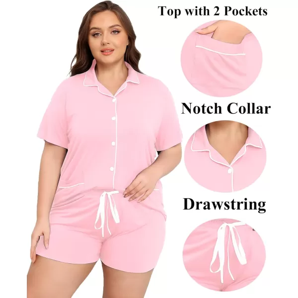 SWOMOG Womens Plus Size Pajamas Set Button Down Tops Short Sleeve Sleepwear Soft Pajama Shorts 2 Pcs Lounge Sets With PocketTwo Pocketslight Pink