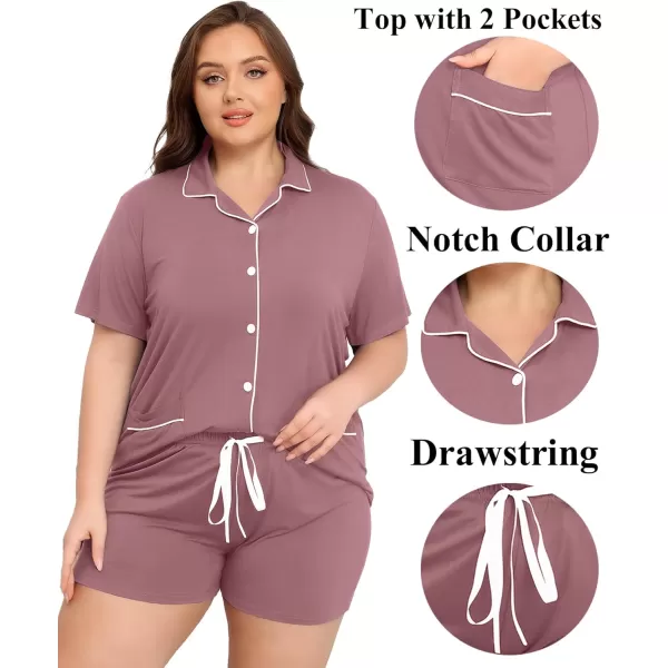 SWOMOG Womens Plus Size Pajamas Set Button Down Tops Short Sleeve Sleepwear Soft Pajama Shorts 2 Pcs Lounge Sets With PocketTwo Pocketslilac Purple