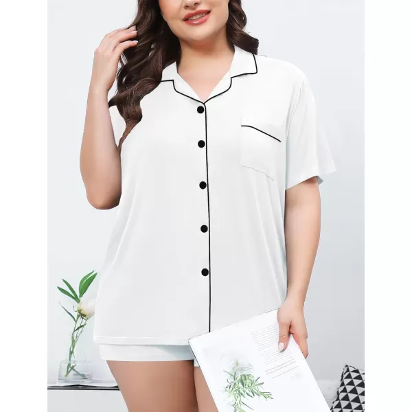 SWOMOG Womens Plus Size Pajamas Set Button Down Tops Short Sleeve Sleepwear Soft Pajama Shorts 2 Pcs Lounge Sets With PocketWhite