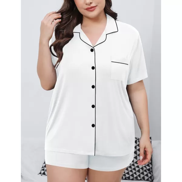 SWOMOG Womens Plus Size Pajamas Set Button Down Tops Short Sleeve Sleepwear Soft Pajama Shorts 2 Pcs Lounge Sets With PocketWhite