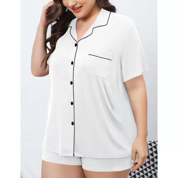 SWOMOG Womens Plus Size Pajamas Set Button Down Tops Short Sleeve Sleepwear Soft Pajama Shorts 2 Pcs Lounge Sets With PocketWhite