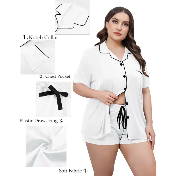 SWOMOG Womens Plus Size Pajamas Set Button Down Tops Short Sleeve Sleepwear Soft Pajama Shorts 2 Pcs Lounge Sets With PocketWhite