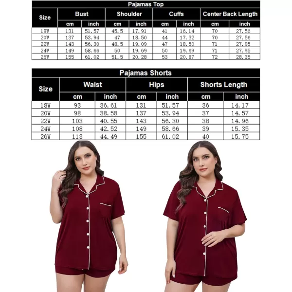 SWOMOG Womens Plus Size Pajamas Set Button Down Tops Short Sleeve Sleepwear Soft Pajama Shorts 2 Pcs Lounge Sets With PocketWine Red