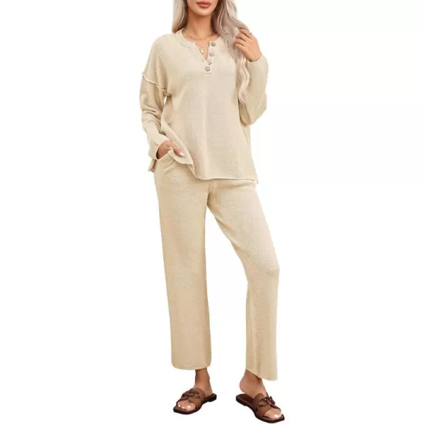 SWOMOG Womens 2 Piece Trendy Outfits Lounge Sets with Pockets Slouchy Loungewear Knit Sweater Matching SetsApricot