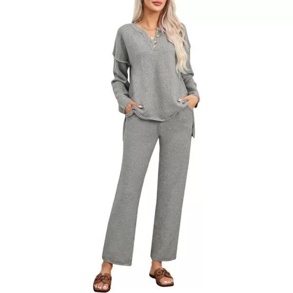 SWOMOG Womens 2 Piece Trendy Outfits Lounge Sets with Pockets Slouchy Loungewear Knit Sweater Matching SetsGrey