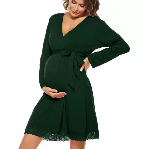 SWOMOG Womens Maternity Nursing Robe Pregnancy Hospital Breastfeeding Bathrobes 3 in 1 Labor Delivery NightgownsGreen