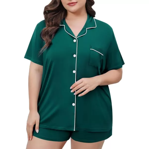 SWOMOG Womens Plus Size Pajamas Set Button Down Tops Short Sleeve Sleepwear Soft Pajama Shorts 2 Pcs Lounge Sets With PocketGreen