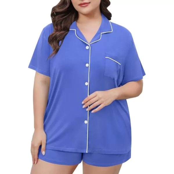 SWOMOG Womens Plus Size Pajamas Set Button Down Tops Short Sleeve Sleepwear Soft Pajama Shorts 2 Pcs Lounge Sets With PocketLavender