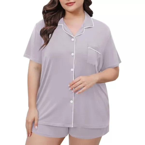 SWOMOG Womens Plus Size Pajamas Set Button Down Tops Short Sleeve Sleepwear Soft Pajama Shorts 2 Pcs Lounge Sets With PocketLilac