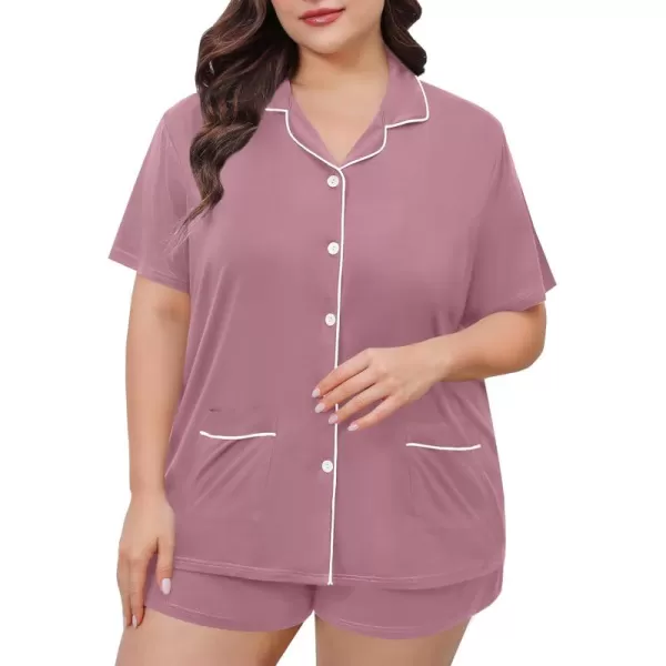 SWOMOG Womens Plus Size Pajamas Set Button Down Tops Short Sleeve Sleepwear Soft Pajama Shorts 2 Pcs Lounge Sets With PocketTwo Pocketslilac Purple