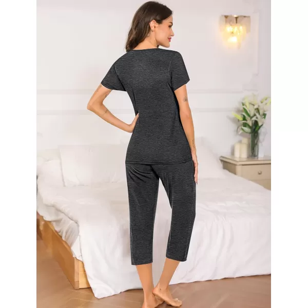 SWOMOG Maternity Nursing Pajamas Set 2 PCS Breastfeeding Sleepwear Short Sleeve Top and Pants Set Pregnancy Pajamas WomenDeep Grey