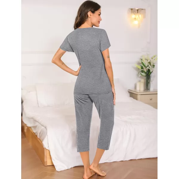 SWOMOG Maternity Nursing Pajamas Set 2 PCS Breastfeeding Sleepwear Short Sleeve Top and Pants Set Pregnancy Pajamas WomenGrey