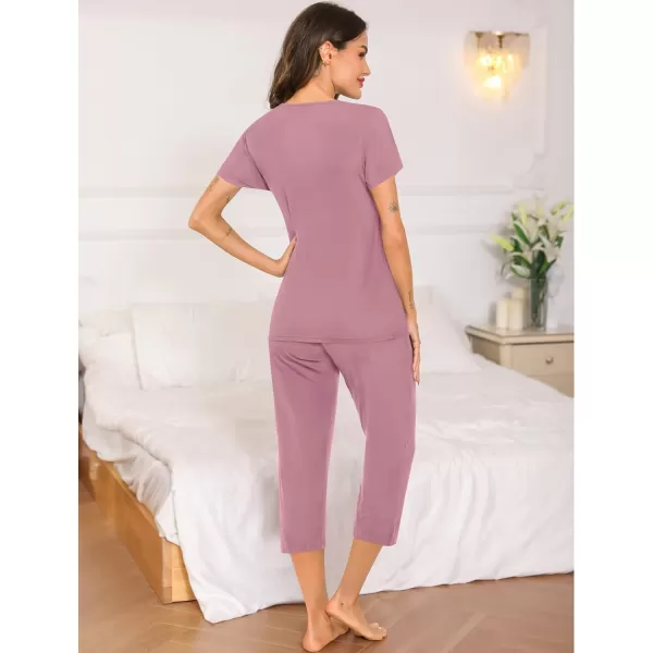 SWOMOG Maternity Nursing Pajamas Set 2 PCS Breastfeeding Sleepwear Short Sleeve Top and Pants Set Pregnancy Pajamas WomenTaro Purple