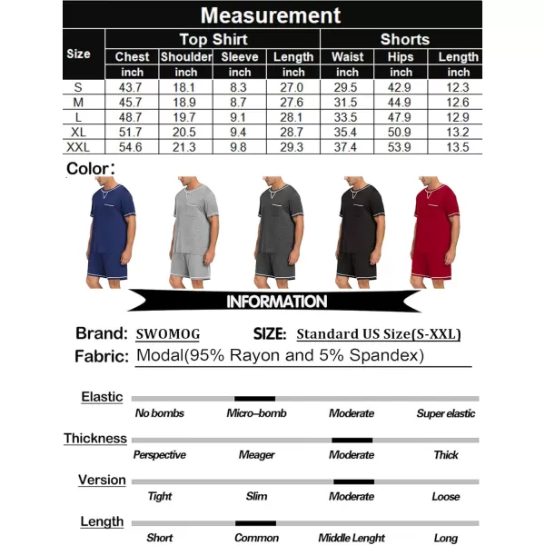 SWOMOG Men Modal Pajamas Set Comfy Sleepwear Short Sleeve Pjs Set Soft 2 Piece Lounge Set Cozy Nightwear with PocketsDeep Grey