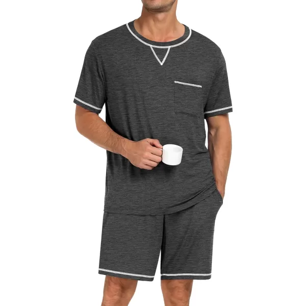 SWOMOG Men Modal Pajamas Set Comfy Sleepwear Short Sleeve Pjs Set Soft 2 Piece Lounge Set Cozy Nightwear with PocketsDeep Grey