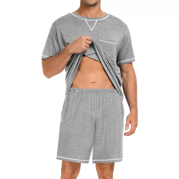 SWOMOG Men Modal Pajamas Set Comfy Sleepwear Short Sleeve Pjs Set Soft 2 Piece Lounge Set Cozy Nightwear with PocketsGrey