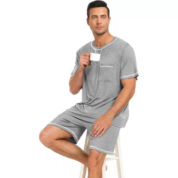 SWOMOG Men Modal Pajamas Set Comfy Sleepwear Short Sleeve Pjs Set Soft 2 Piece Lounge Set Cozy Nightwear with PocketsGrey