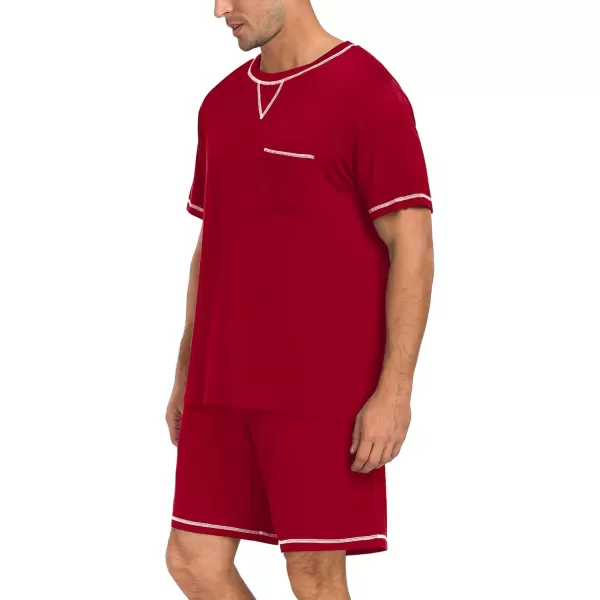 SWOMOG Men Modal Pajamas Set Comfy Sleepwear Short Sleeve Pjs Set Soft 2 Piece Lounge Set Cozy Nightwear with PocketsWine Red