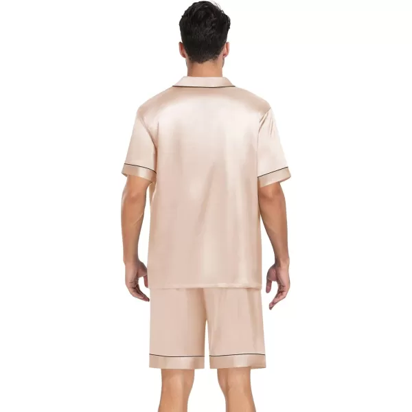 SWOMOG Mens 4pcs Pajamas Set Silk Satin Sleepwear Short Sleeve Button Down PJs Sets Soft Lounge Sets with PocketChampagne