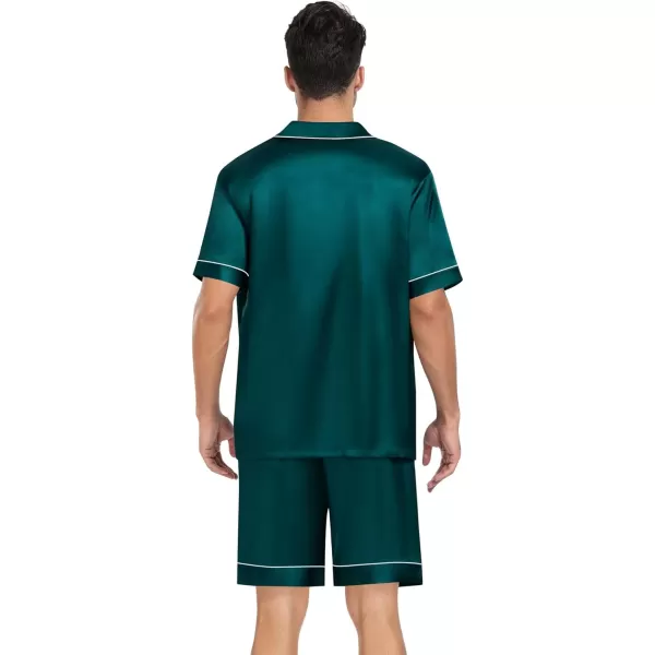 SWOMOG Mens 4pcs Pajamas Set Silk Satin Sleepwear Short Sleeve Button Down PJs Sets Soft Lounge Sets with PocketDeep Green