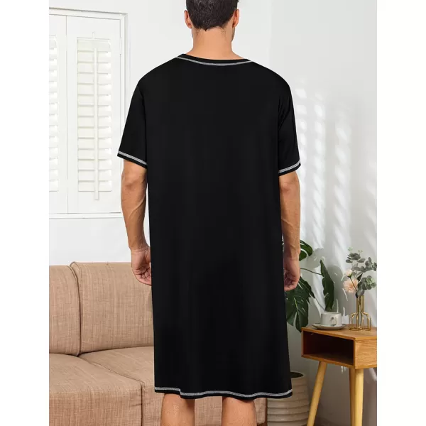 SWOMOG Mens Nightshirts Big  Tall Henley Sleep Shirt Loose Nightgown Comfy Short and Long Sleeve Loungewear 2 Pack PjsBlack