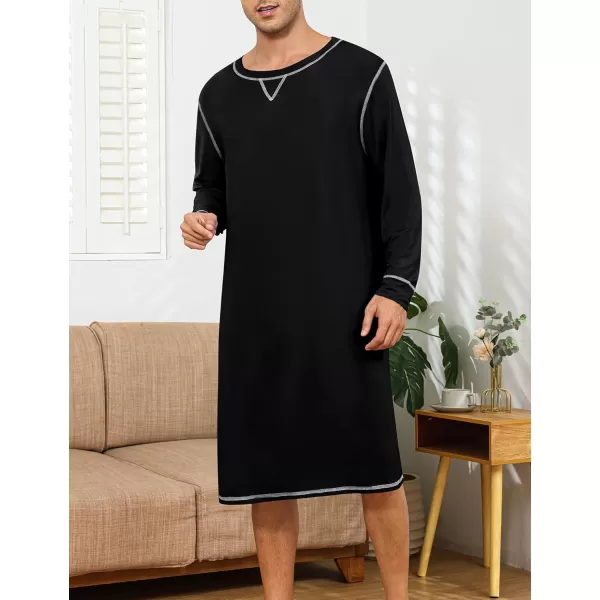 SWOMOG Mens Nightshirts Big  Tall Henley Sleep Shirt Loose Nightgown Comfy Short and Long Sleeve Loungewear 2 Pack PjsBlack