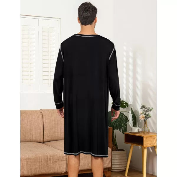 SWOMOG Mens Nightshirts Big  Tall Henley Sleep Shirt Loose Nightgown Comfy Short and Long Sleeve Loungewear 2 Pack PjsBlack