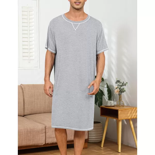 SWOMOG Mens Nightshirts Big  Tall Henley Sleep Shirt Loose Nightgown Comfy Short and Long Sleeve Loungewear 2 Pack PjsGrey