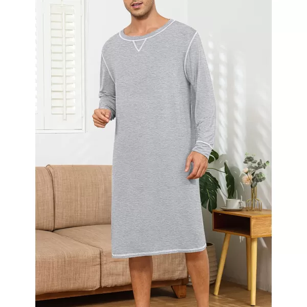 SWOMOG Mens Nightshirts Big  Tall Henley Sleep Shirt Loose Nightgown Comfy Short and Long Sleeve Loungewear 2 Pack PjsGrey