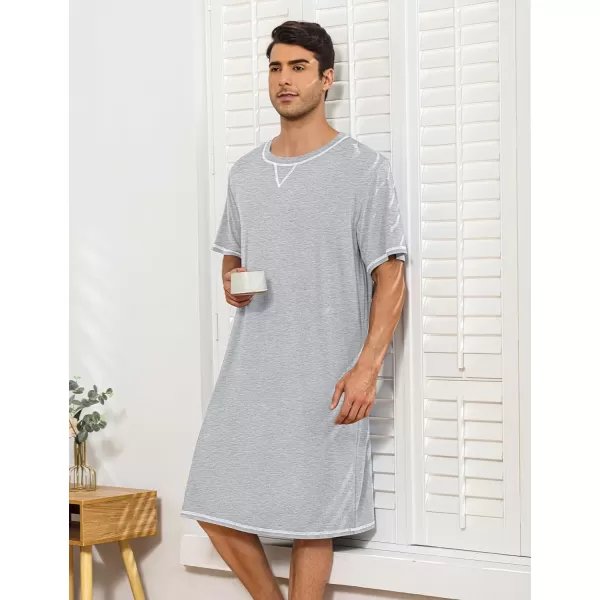 SWOMOG Mens Nightshirts Big  Tall Henley Sleep Shirt Loose Nightgown Comfy Short and Long Sleeve Loungewear 2 Pack PjsGrey