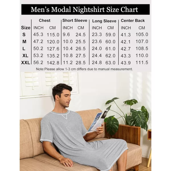 SWOMOG Mens Nightshirts Big  Tall Henley Sleep Shirt Loose Nightgown Comfy Short and Long Sleeve Loungewear 2 Pack PjsGrey